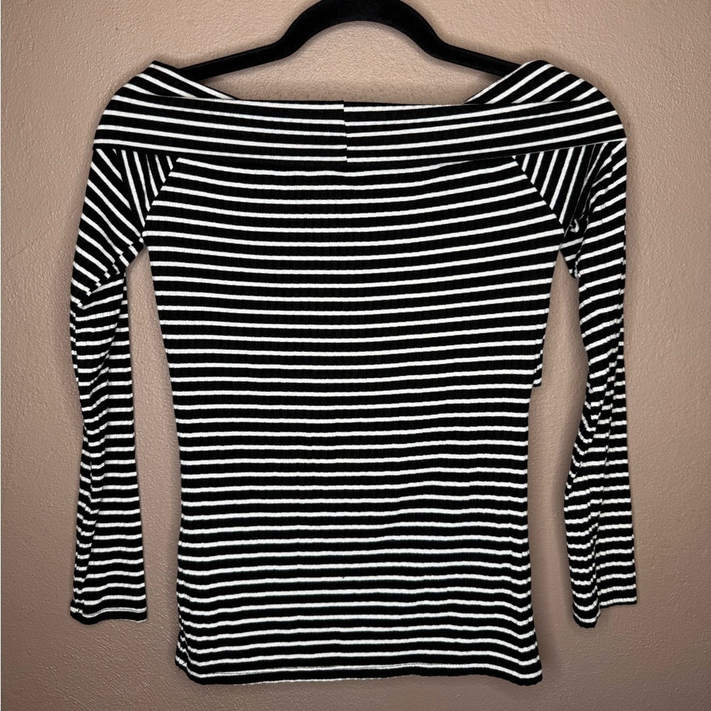 Cotton On Striped Print Ribbed Crossover Long Sleeve Top Size Small Preppy Y2K - Picture 8 of 14